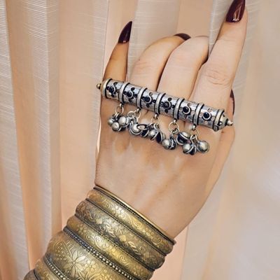 Antique Silver Floral Statement  Oxidised ring