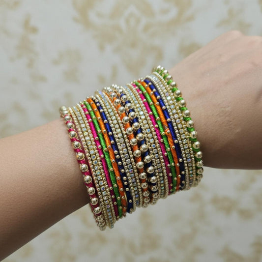 Bohemian Dream Multi-Color Silk & Gold Bangle Set