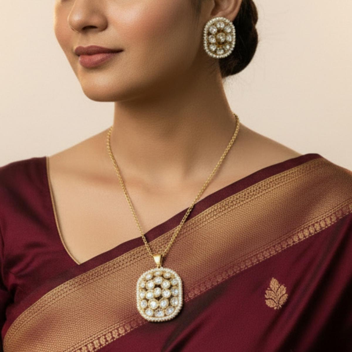 Classic Pearl Square Pendant Necklace Set