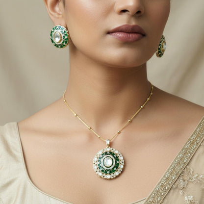 Meher Green Polki Long pendent set