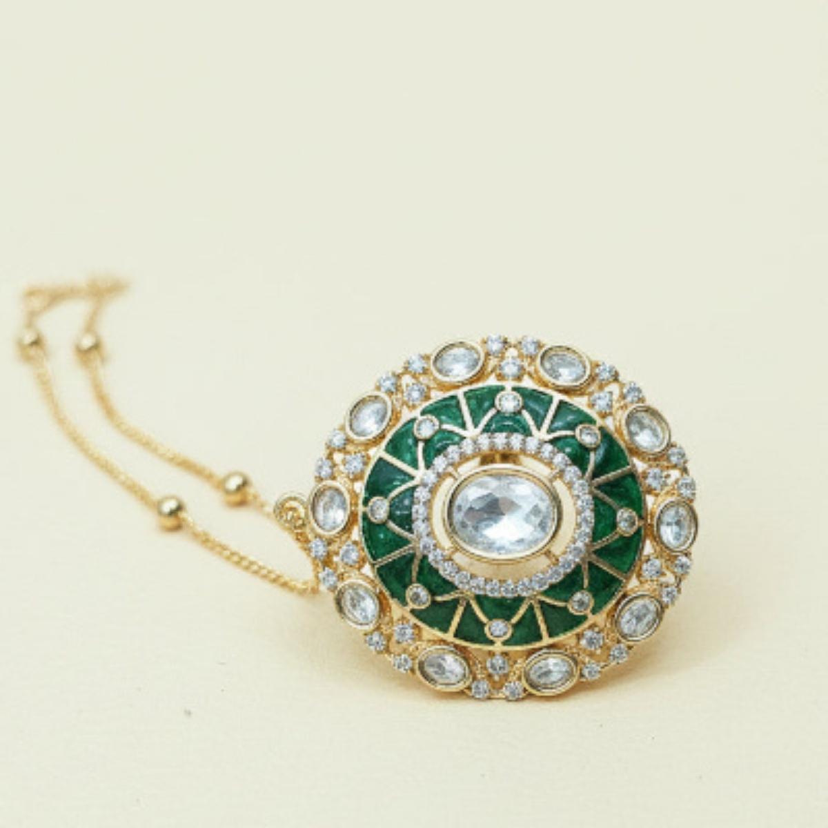 Meher Green Polki Long pendent set