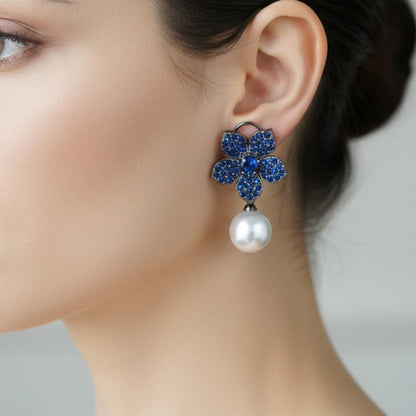 Sapphire Blossom Pearl Earrings