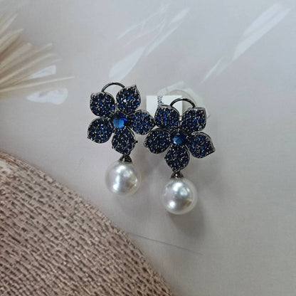 Sapphire Blossom Pearl Earrings
