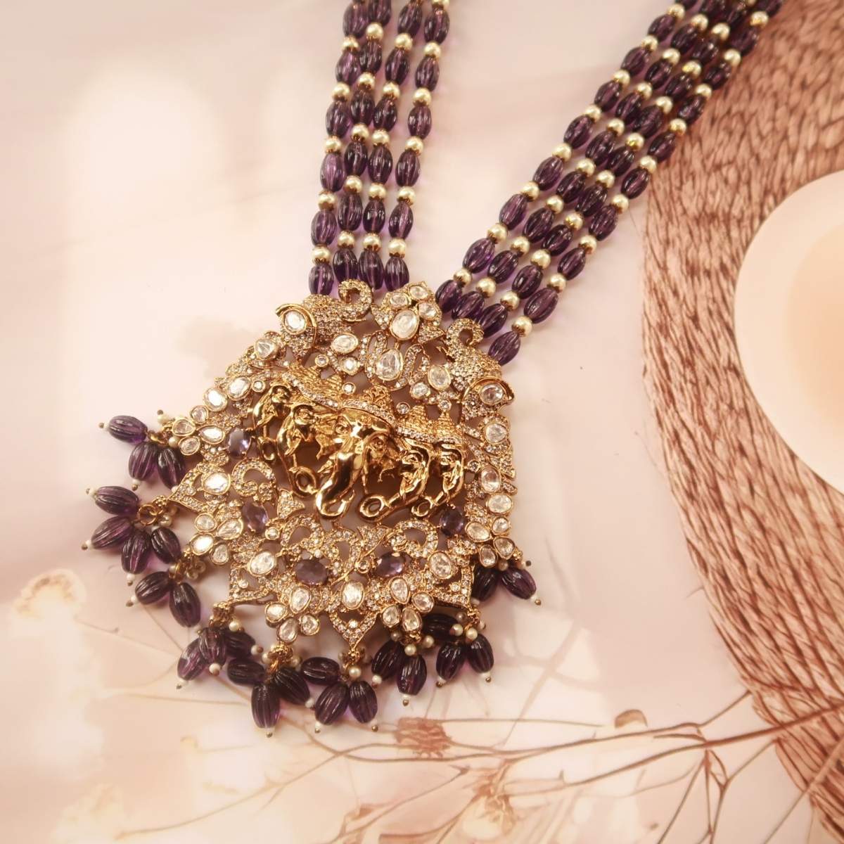 Royal Amethyst Kundan Ganesh ji  Necklace Set
