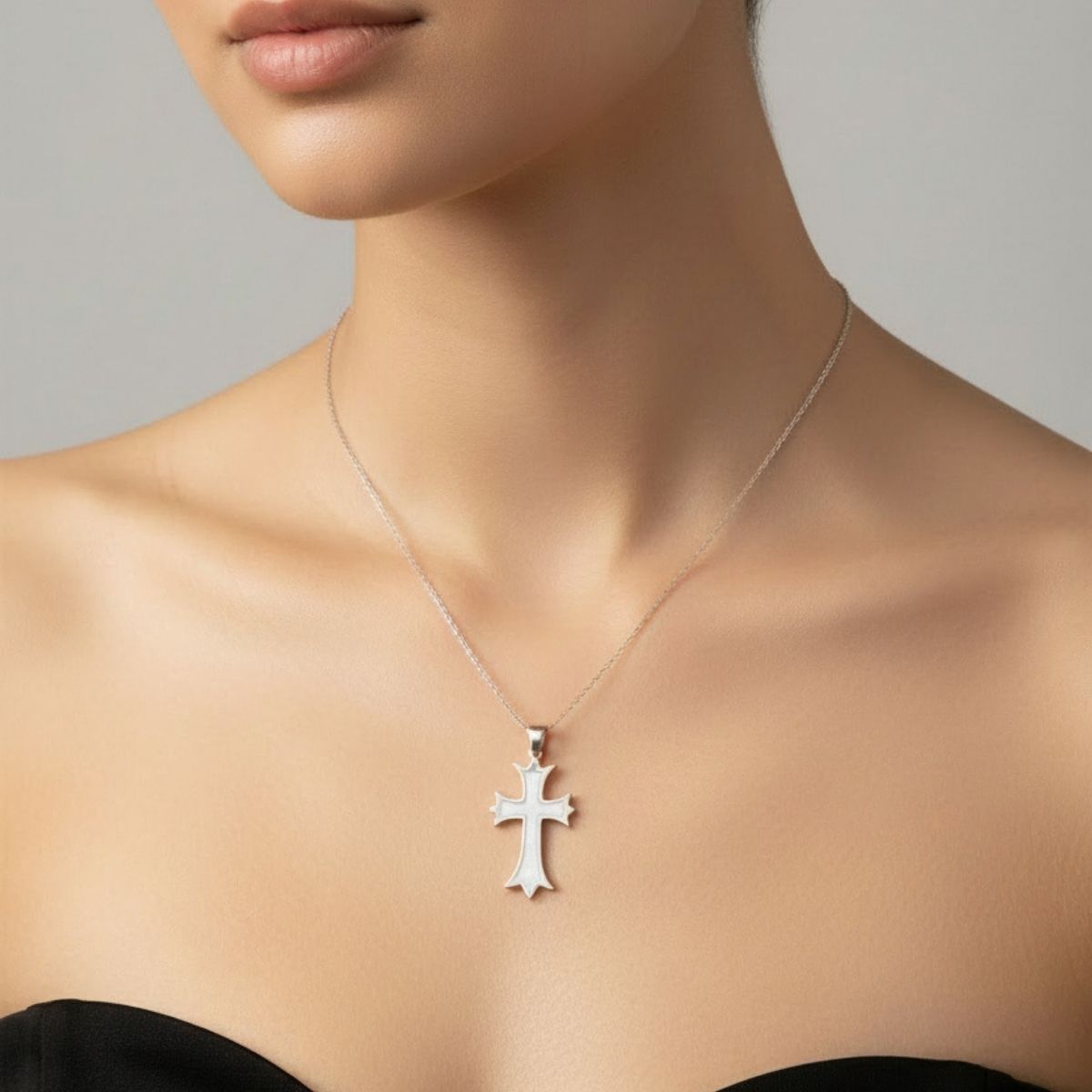 Gothic Luminescence Inlaid Cross Necklace