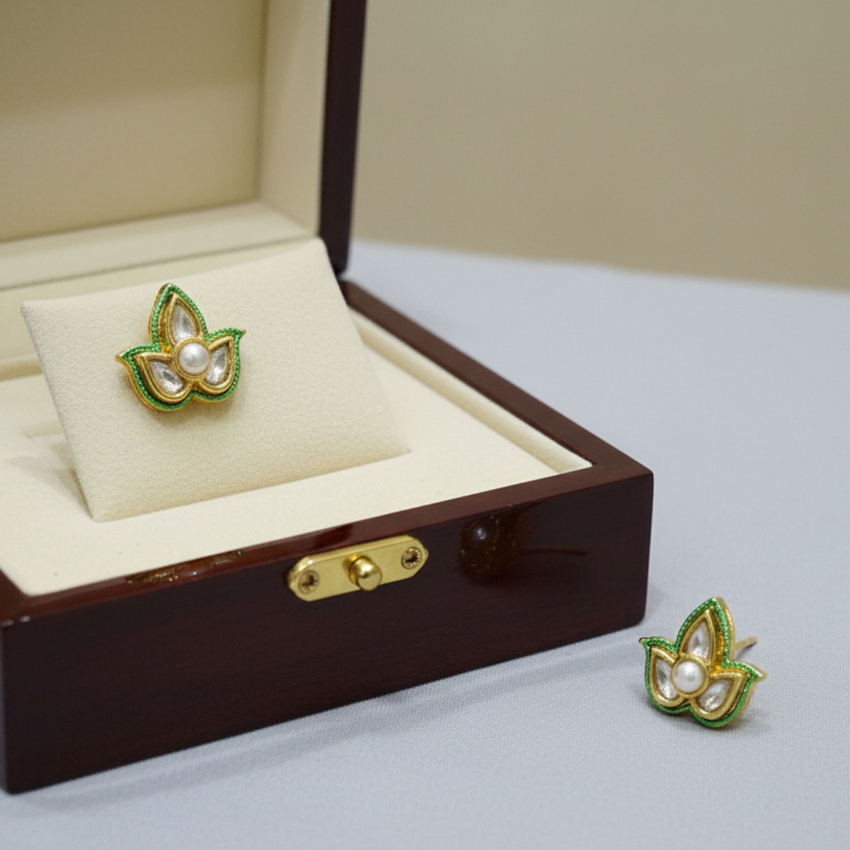 Delicate Kundan Leaf Stud Earrings