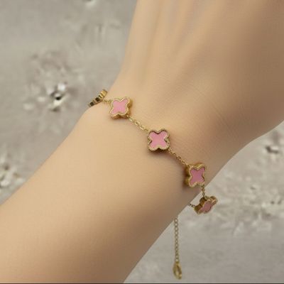Pink Clover Charm Bracelet
