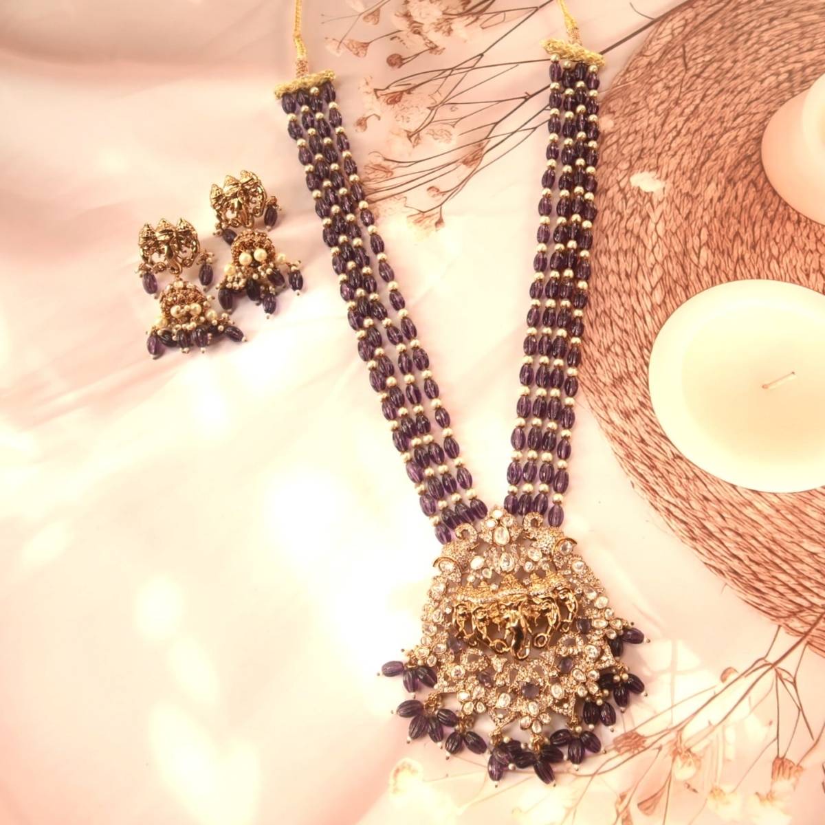 Royal Amethyst Kundan Ganesh ji  Necklace Set