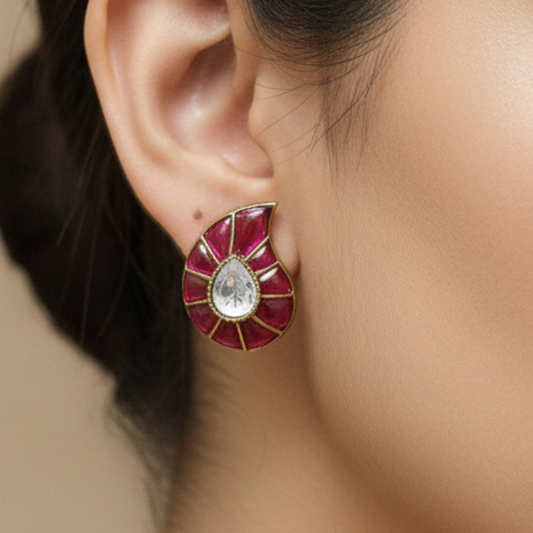 Elegant Kundan Teardrop Stud Earrings