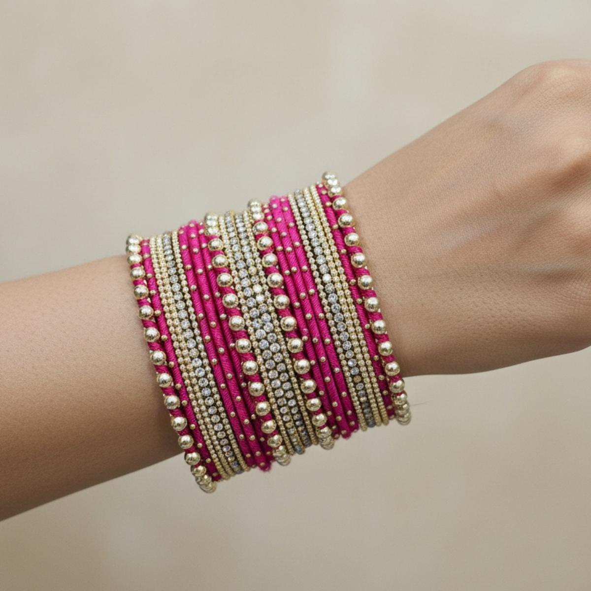 Elegant Pink Thread Bangles Set