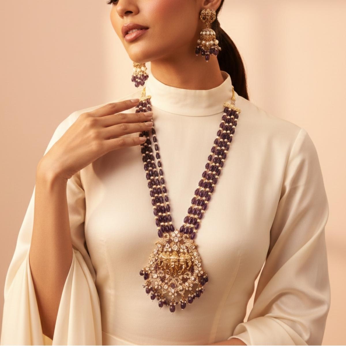 Royal Amethyst Kundan Ganesh ji  Necklace Set