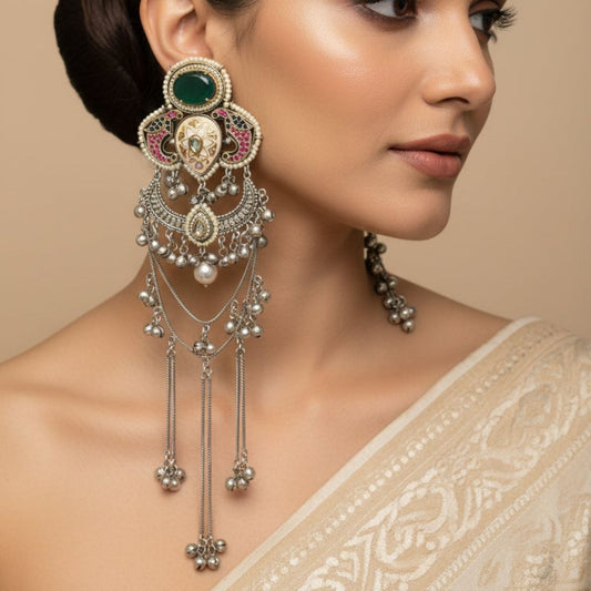 German silver Chandbali Heritage Shoulder-Dusters