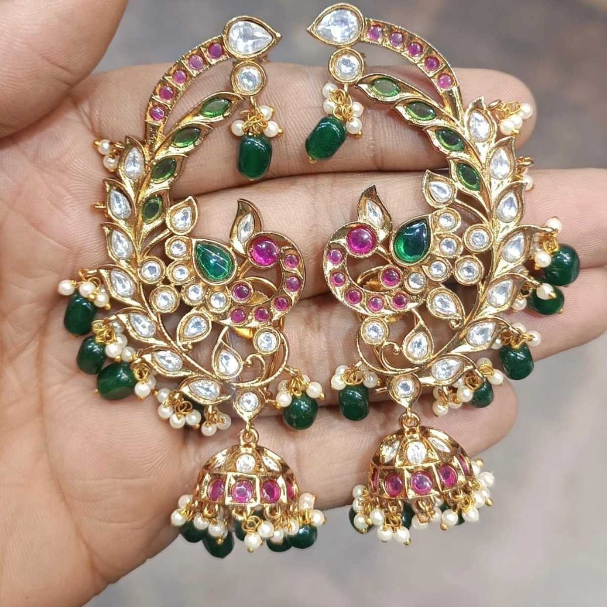 Kundan Peacock Jhumka Kaanphool Earrings