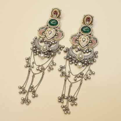 German silver Chandbali Heritage Shoulder-Dusters