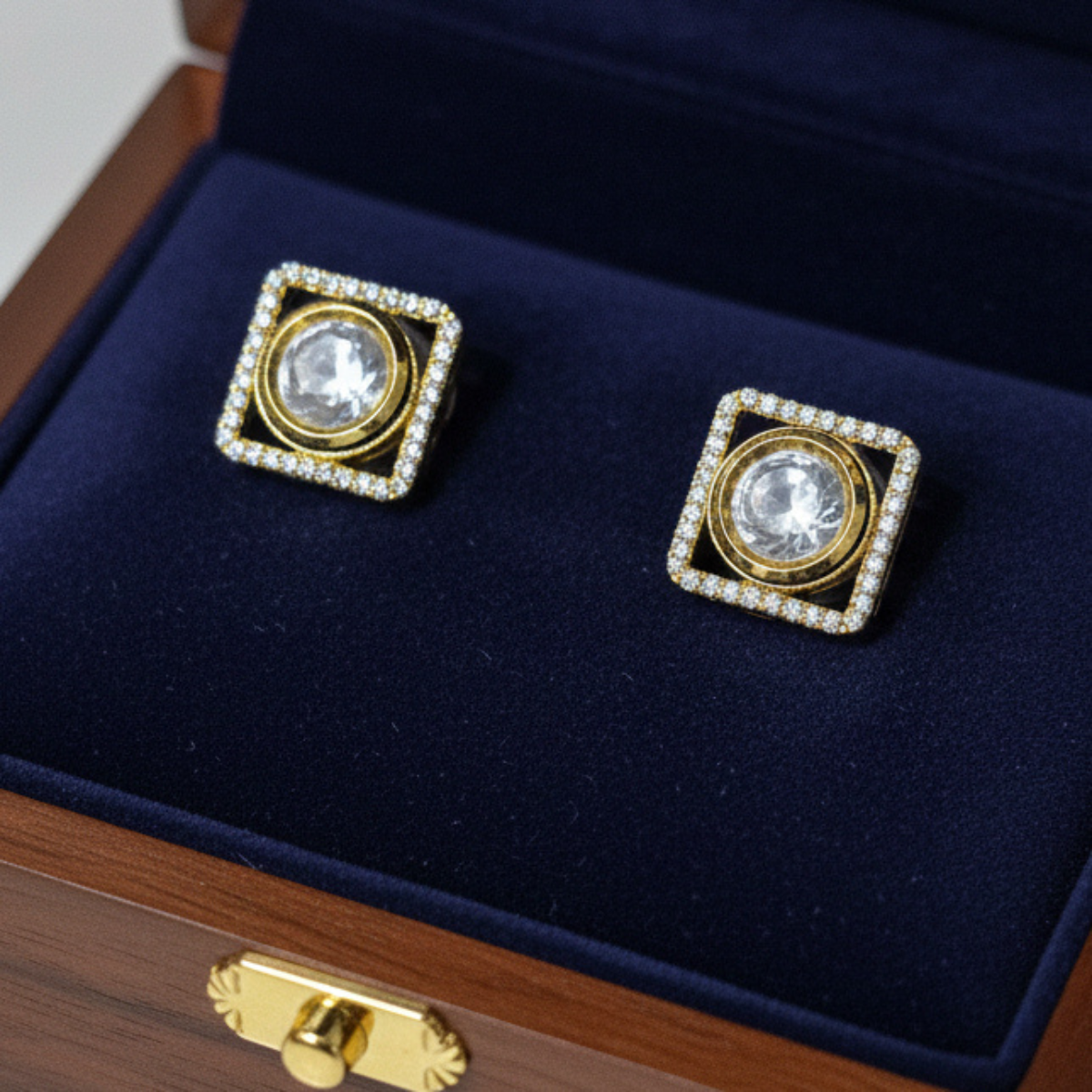 Modern Kundan Square Stud Earrings