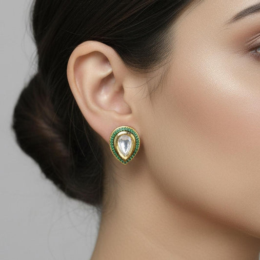 Elegant Kundan Teardrop Stud Earrings
