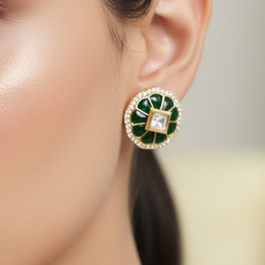 Royal Emerald & Polki Studs