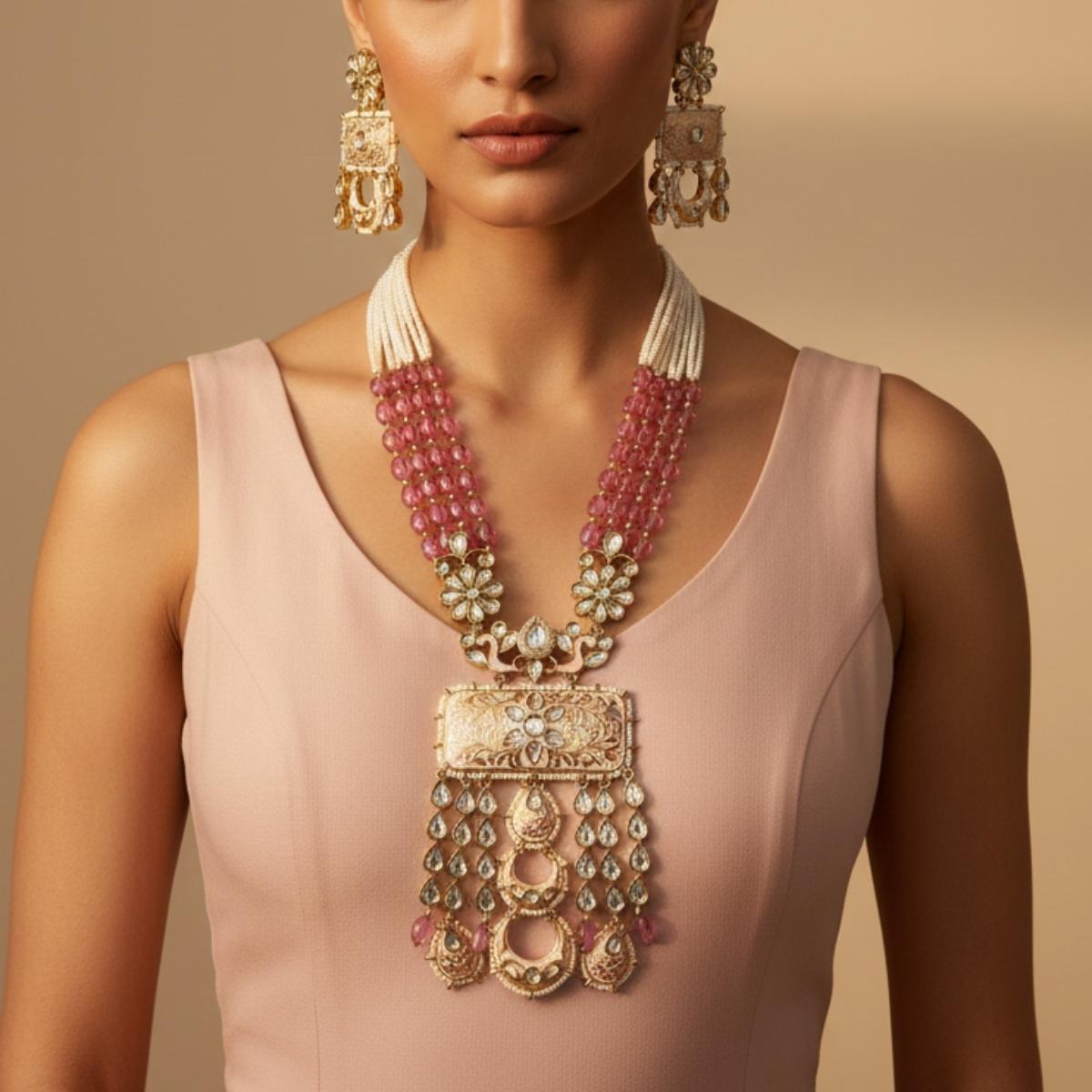 Rose enamel Kundan set