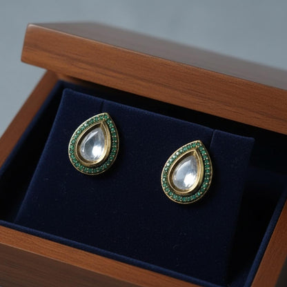 Elegant Kundan Teardrop Stud Earrings