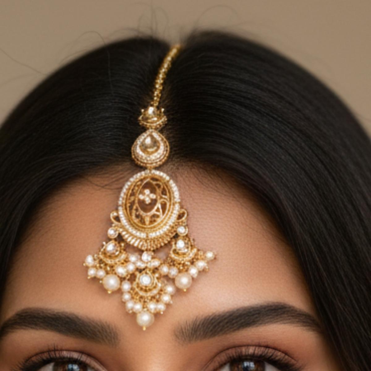 Royal Kundan Pearl Cascade Maang Tikka