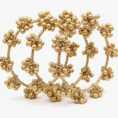 Antique Gold Ghungroo Floral Bangles Set