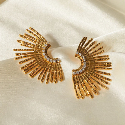Sun Ray zirconia earrings:18K Gold Plated