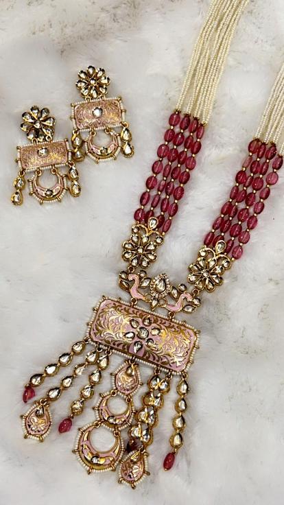 Rose enamel Kundan set