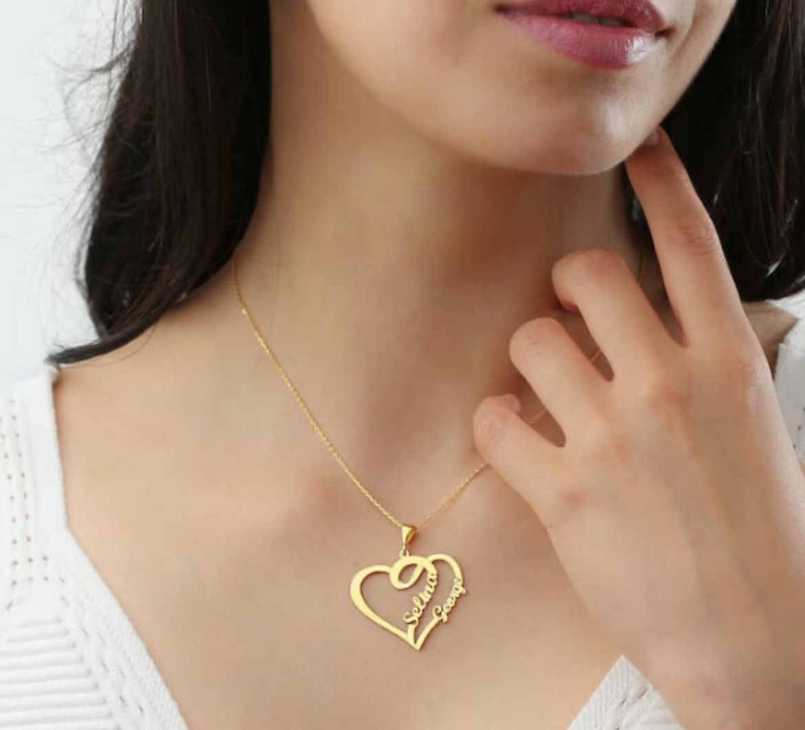 Two Couple Names In Heart Pendants