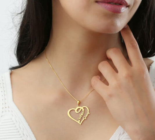 Two Couple Names In Heart Pendants