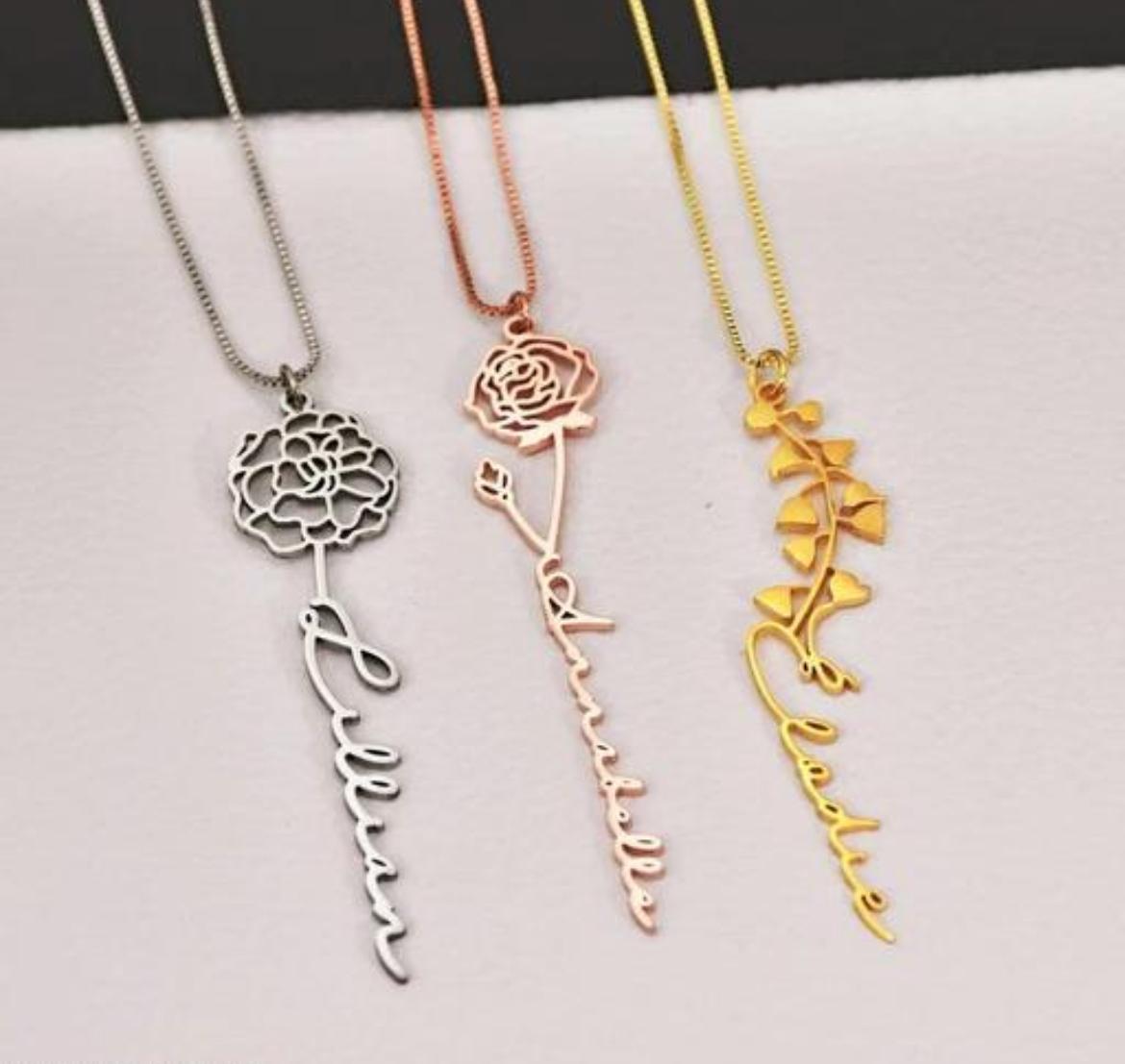 Flower Customized Name Necklace Pendants