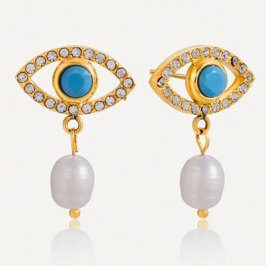 Evil Eye Pearl Drop Studs