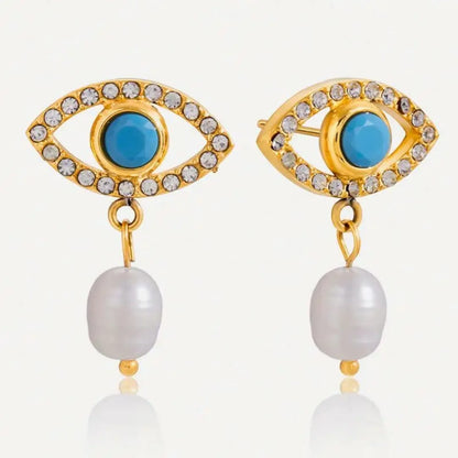 Evil Eye Pearl Drop Studs