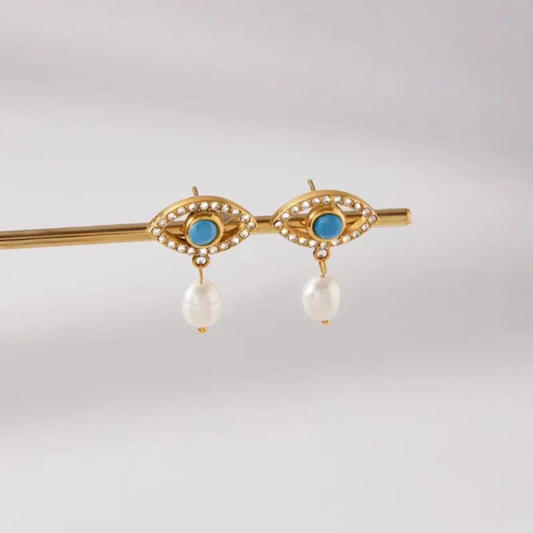 Evil Eye Pearl Drop Studs