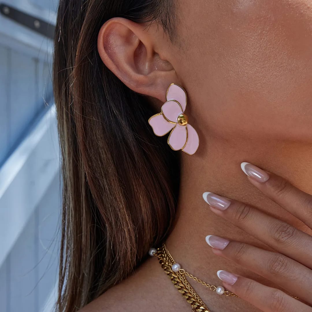 Enamel Petal Statement Earrings