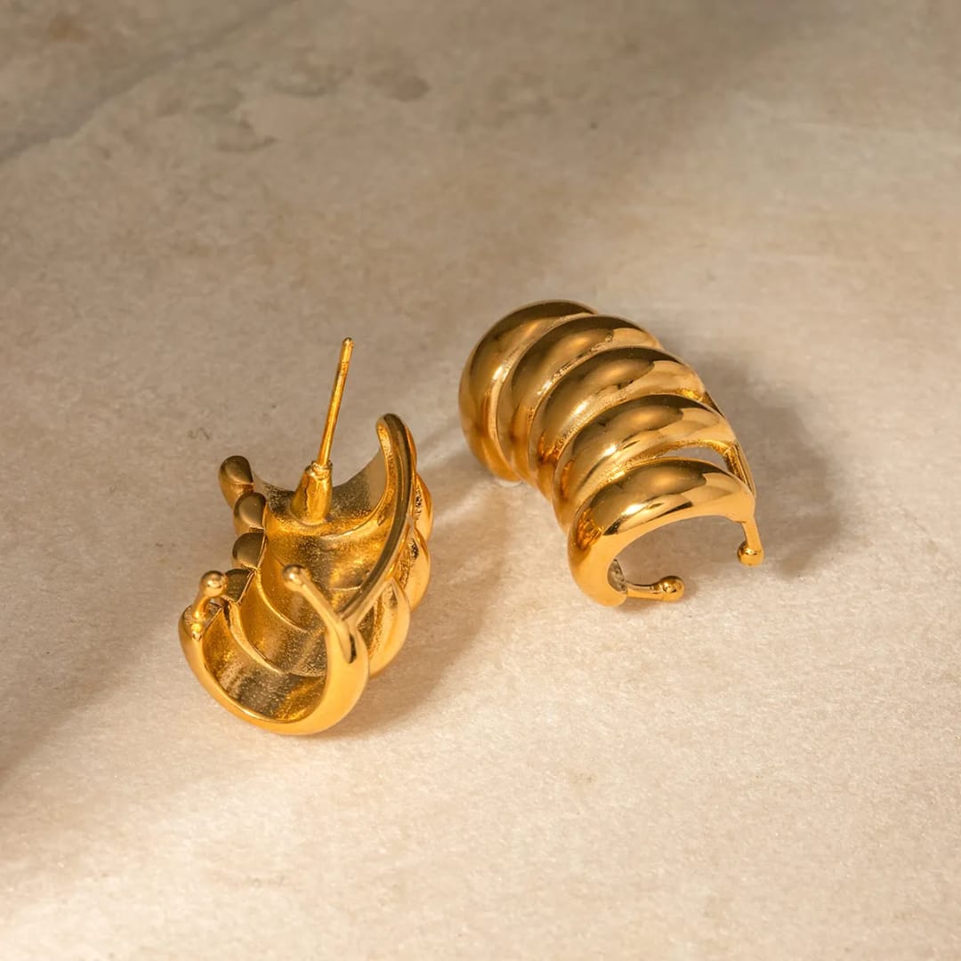 Ribbed Shine Ear Cuff Gold Earrings