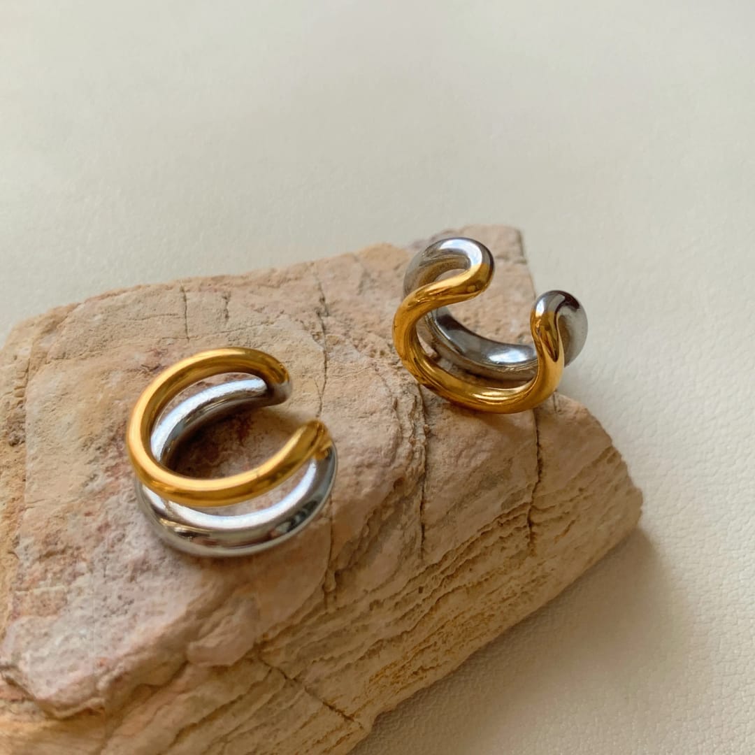 316L Stainless Steel Dual-Tone Ear Cuff (Gold & Silver)