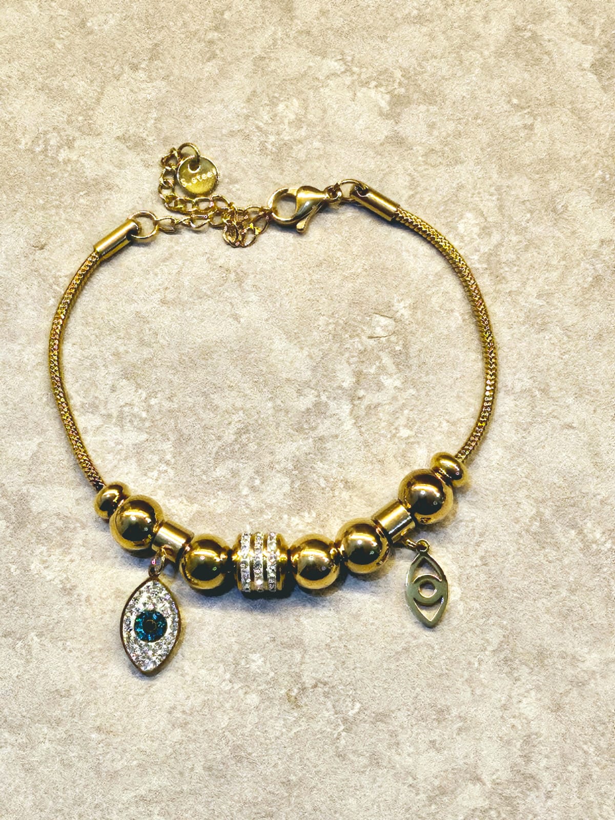 Double Charm Evil Eye Bracelet – Anti-Tarnish Gold