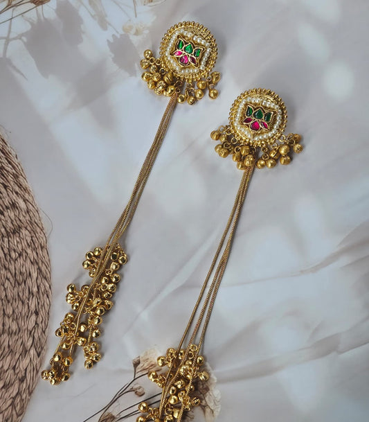 Gulnaar Round Kundan Long Kashmiri Earrings
