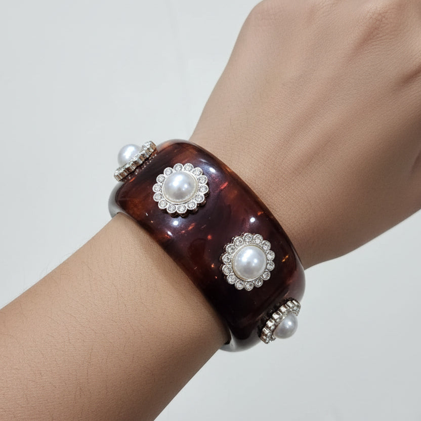 Brown Enamel pearl bangle