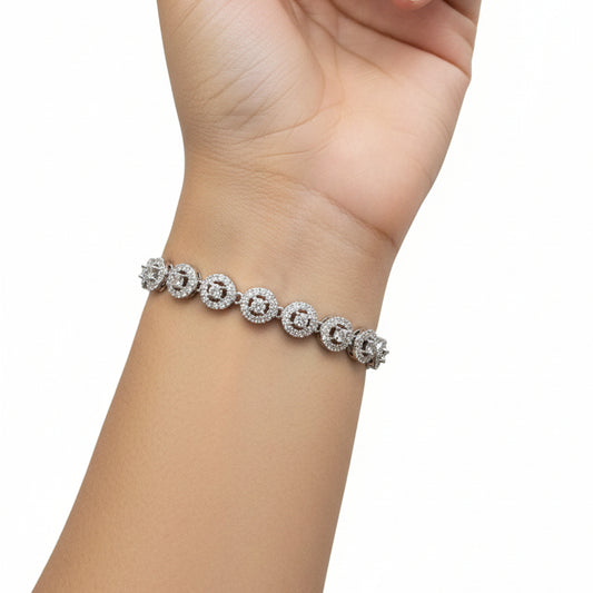 Sparkling Halo CZ Tennis Bracelet – Silver Finish