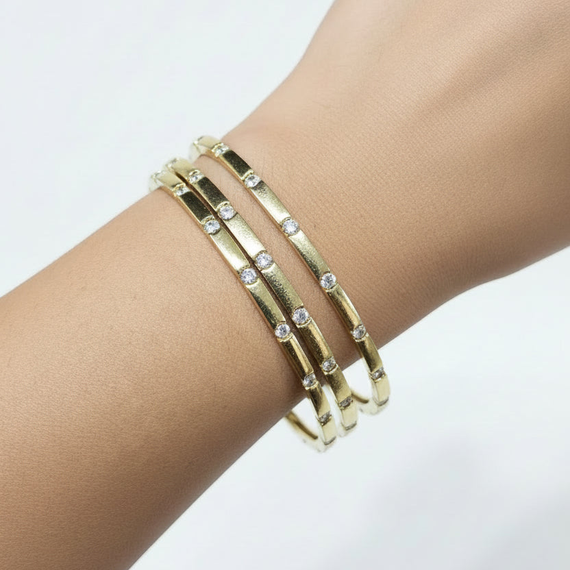 Minimal CZ Bangles Set – Gold Finish I Set of 4