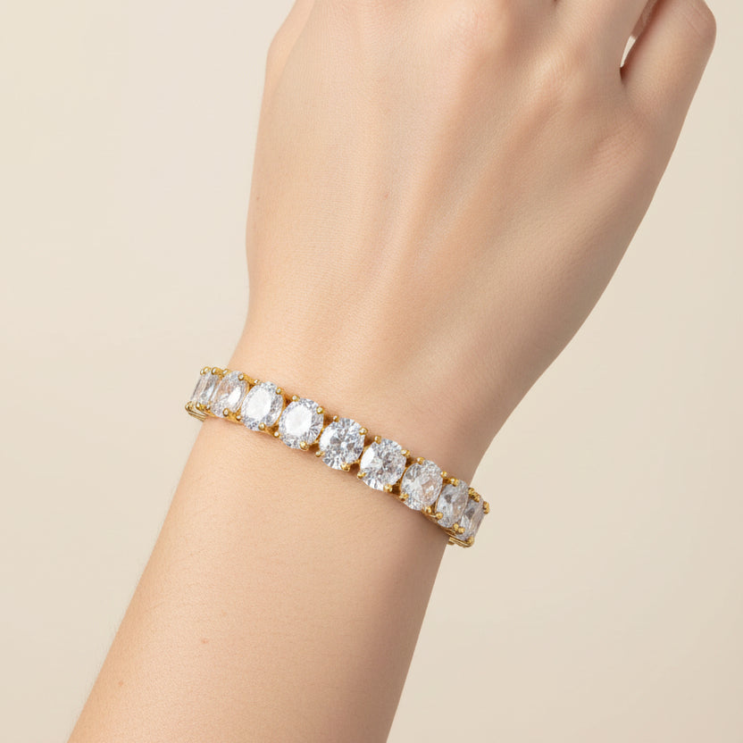 Oval Cut AD Tennis Bracelet – Gold  Finish