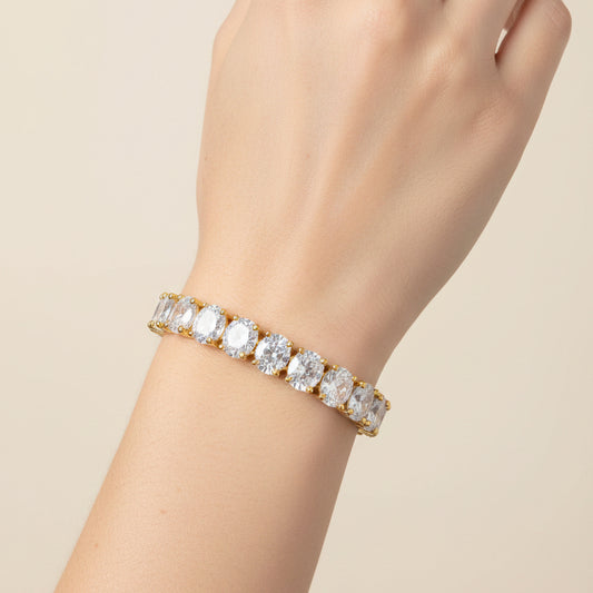 Oval Cut AD Tennis Bracelet – Gold  Finish