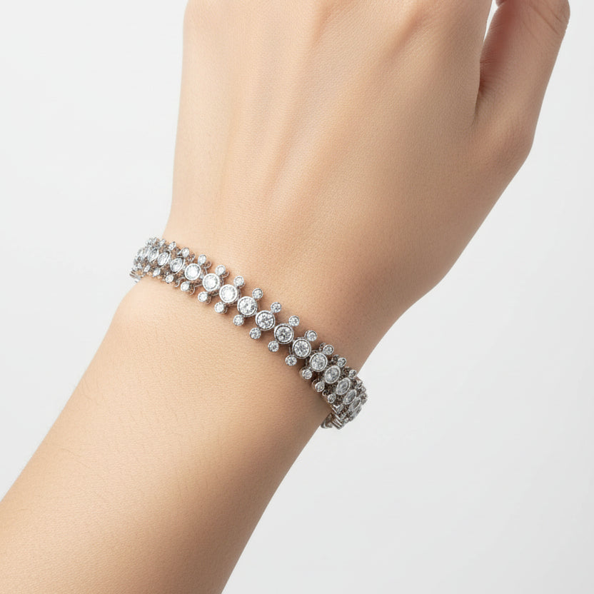 Sparkling Floral AD Bracelet – Silver Finish