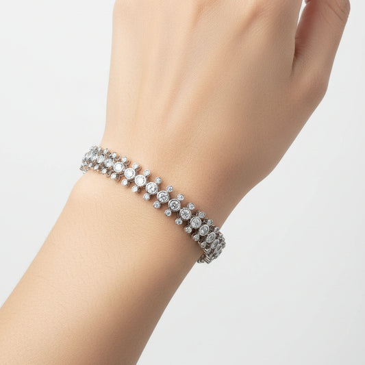 Sparkling Floral AD Bracelet – Silver Finish