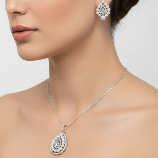 Pearl Pendant & Earrings Set I Without Chain