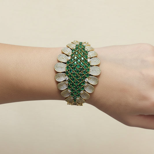 Emerald Peacock CZ Bracelet I Antique Gold