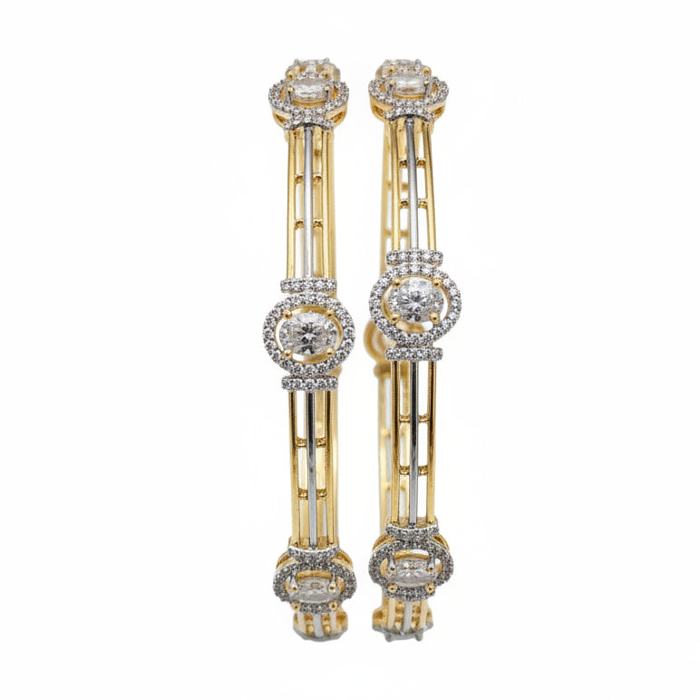 Oval Halo AD Bangles Set – Dual tone Gold Finish