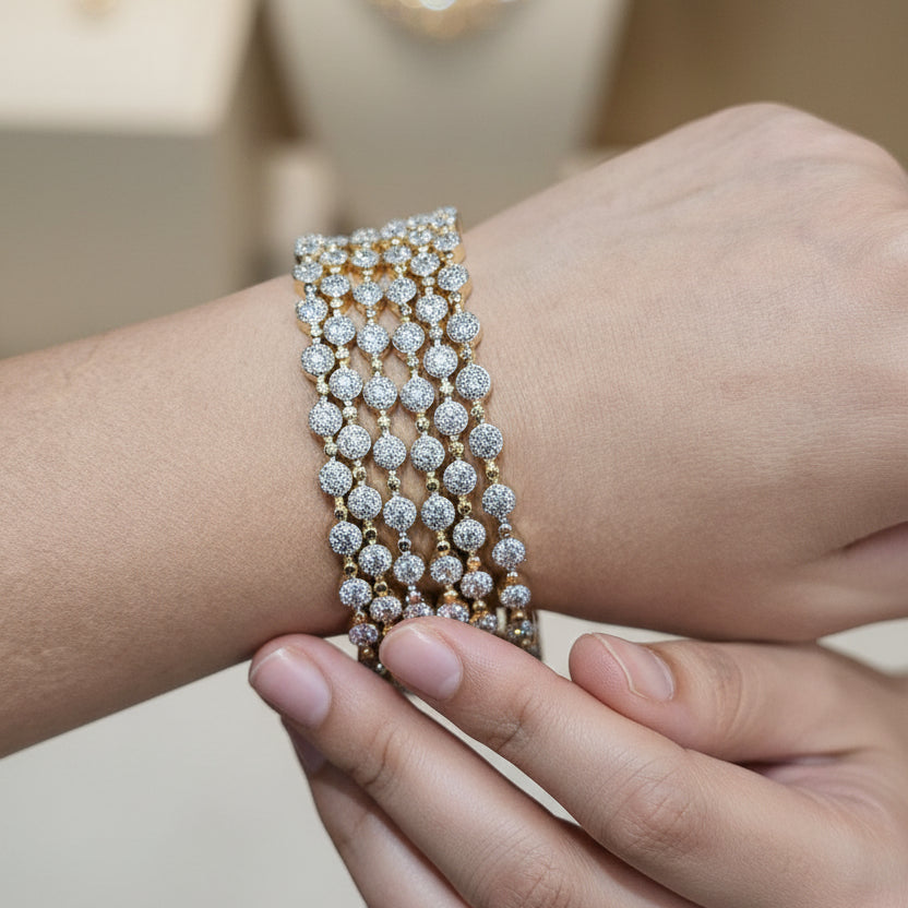 Pave Diamond CZ Bangles – Gold Finish - 6 BANGLES