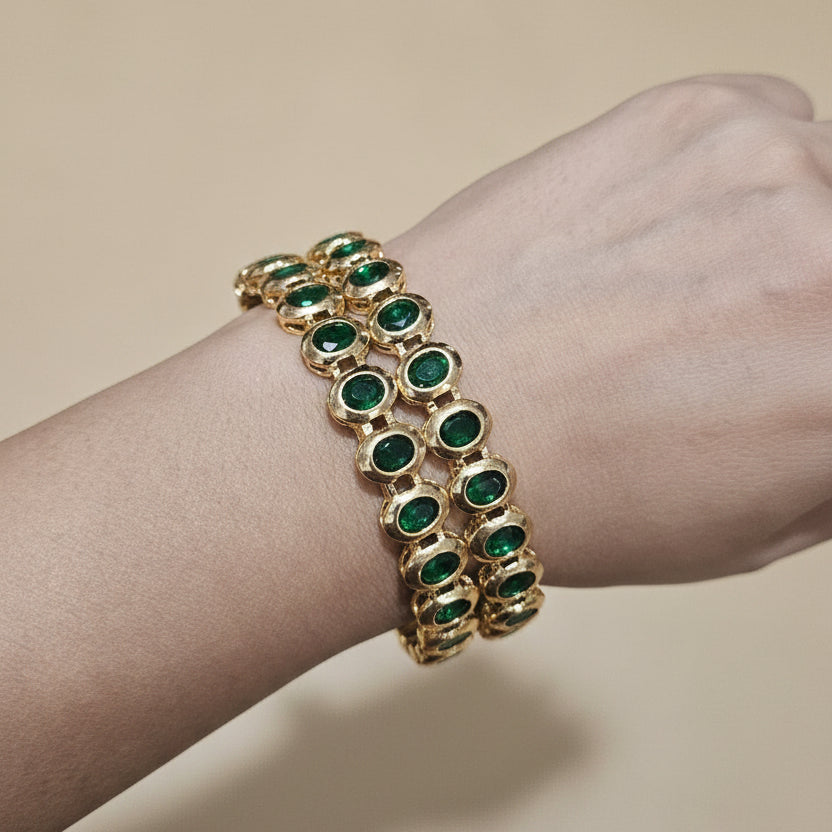 Emerald Tennis Bangles – Gold Finish